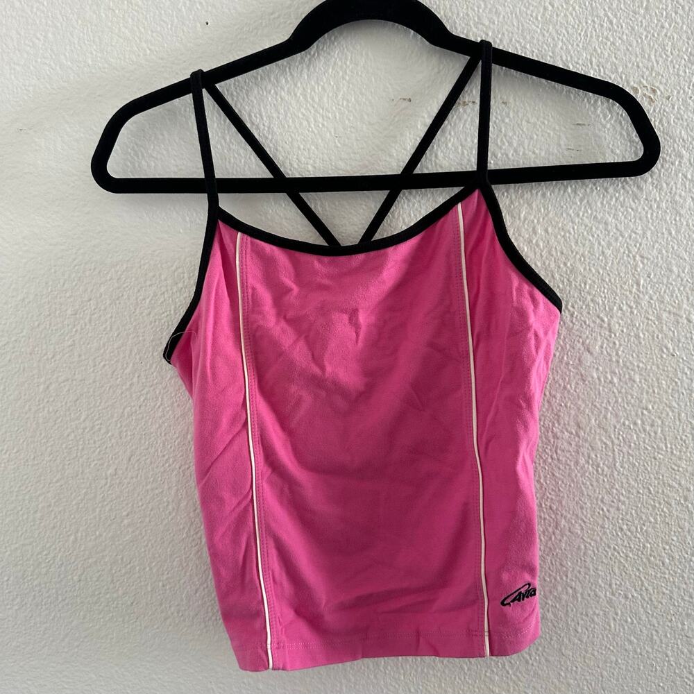 Vintage Avia Strappy Scoop Neck Cropped Activewear Tank Top Pink Black Large
